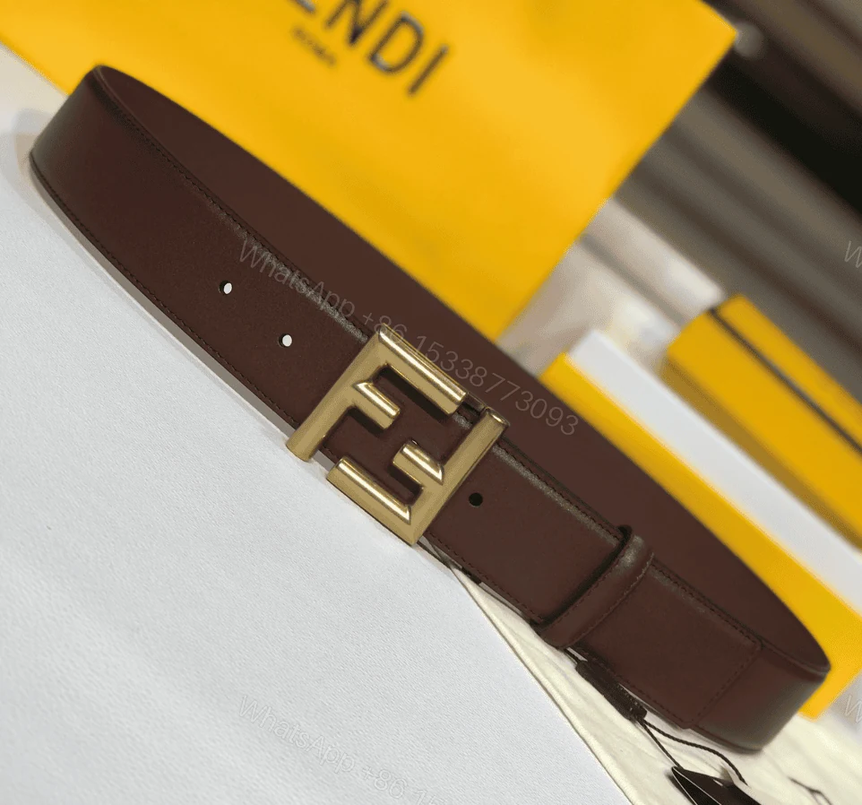 View 4 of FENDI BROWN LEATHER BELT WITH FENDI GOLD BUCKLE 40MM