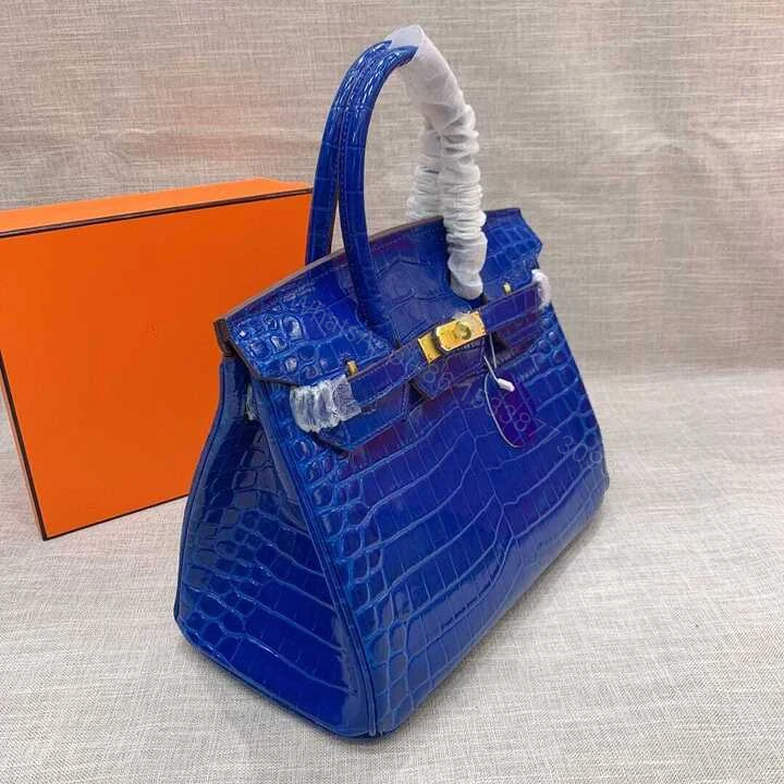 View 3 of Hermes Birkin 30 Crocodile Gold-Toned Hardware Dark Blue 30Cm