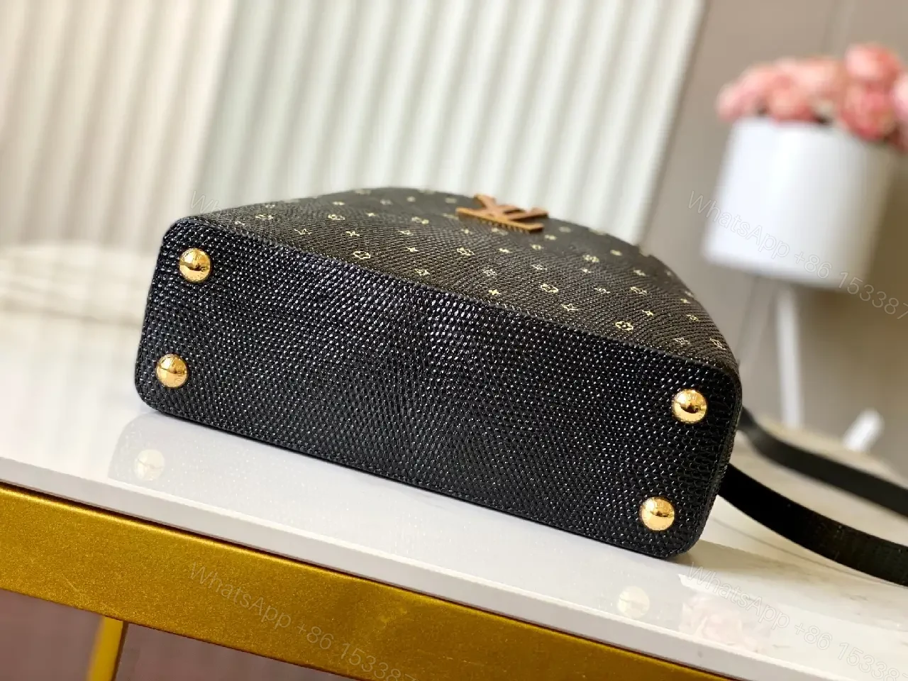 View 5 of Chic Satchel in Textured Leather with Gold Hardware