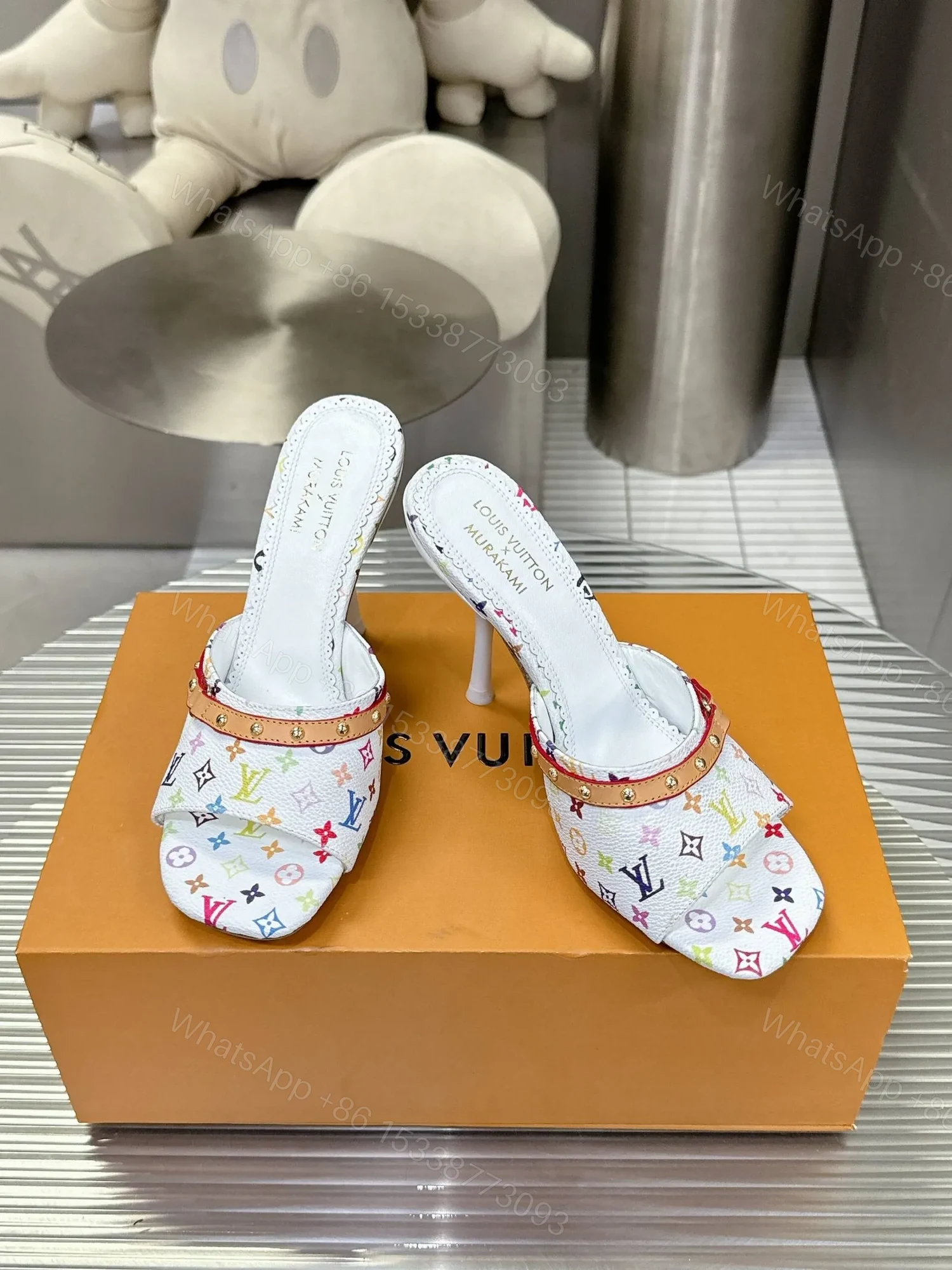 View 4 of LV Women White Multicolor Printed Leather Mules