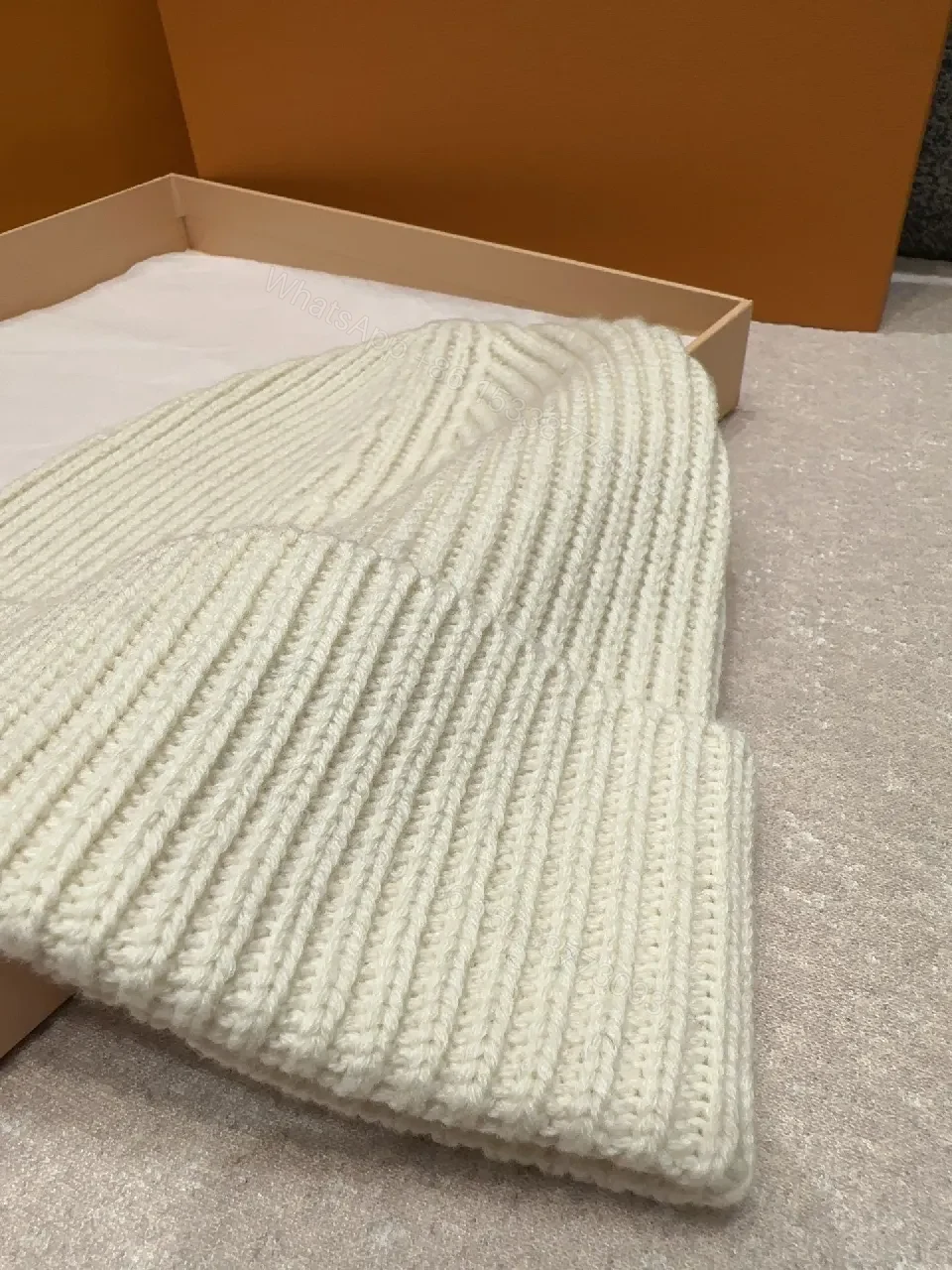 View 5 of Textured Knit Beanie - Ivory Knit w/ LV Accent Fashion Beanie
