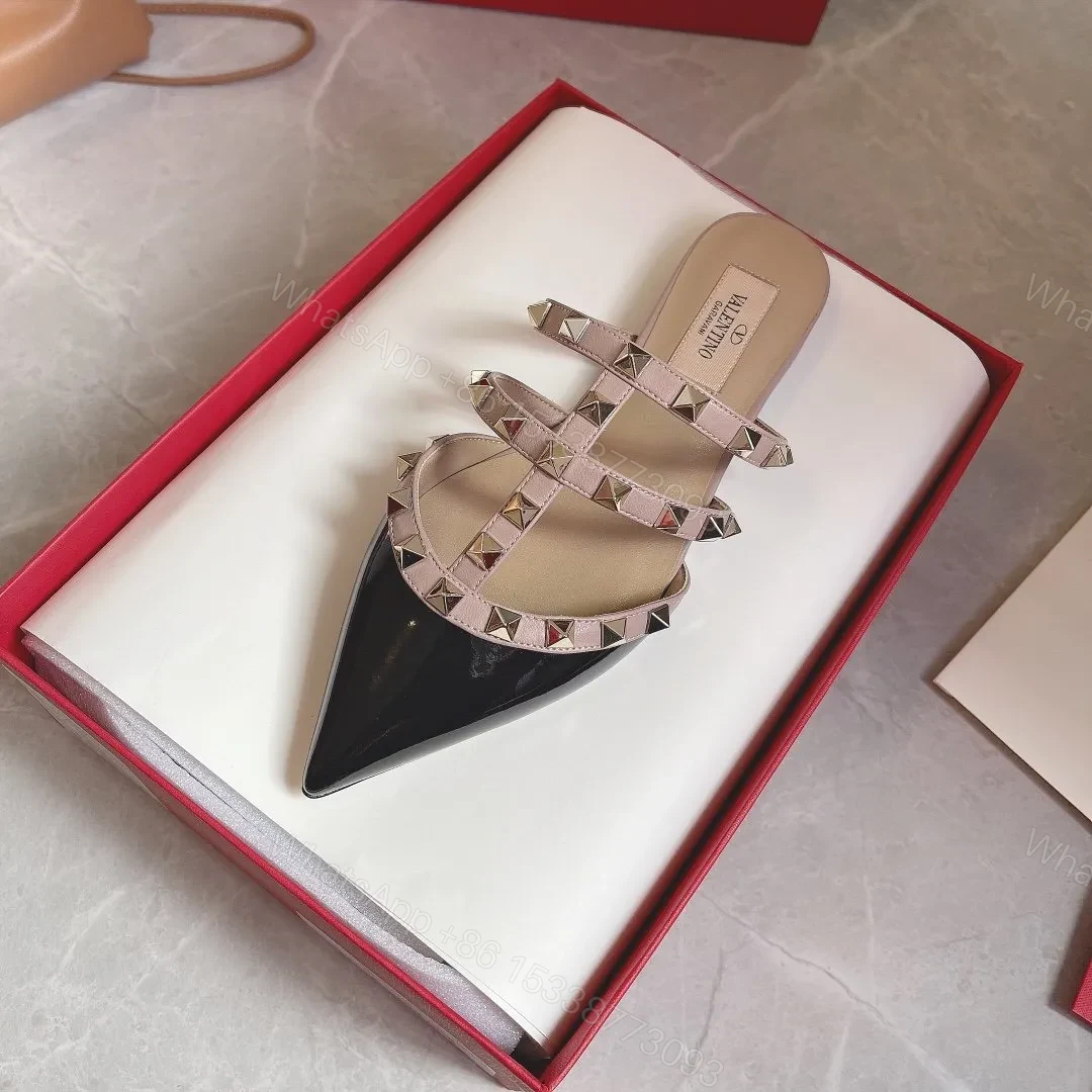 View 2 of Valentino Women Black Patent Leather Studded Mules