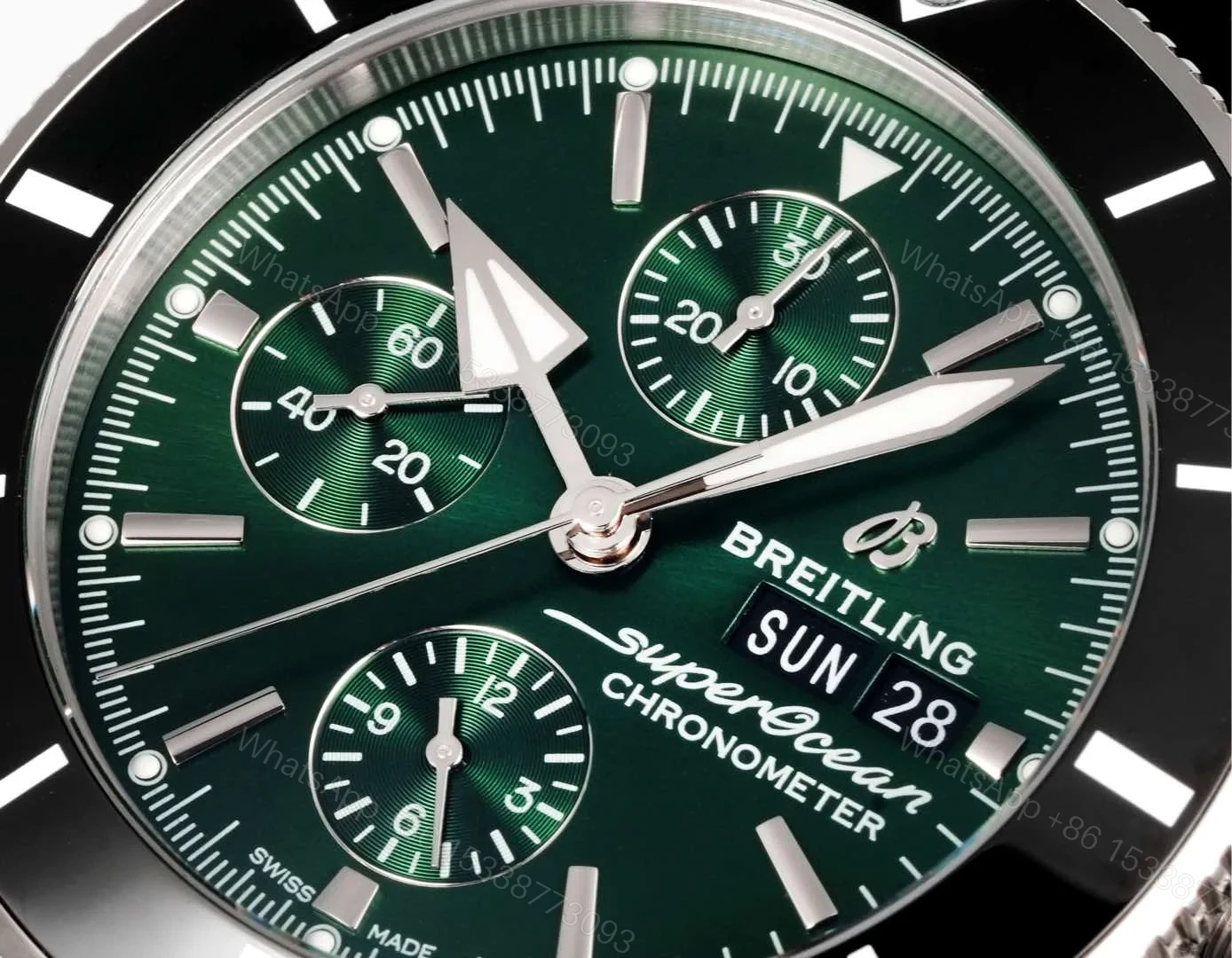 View 3 of Breitling Superocean Heritage Green Chronograph Replica 42MM Premium Rubber Strap Edition AB01621A1L1S1