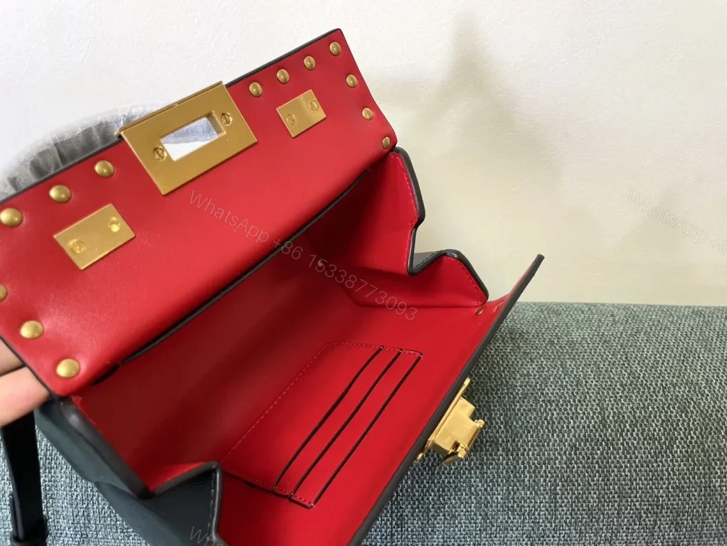 View 6 of Bold Black Leather Handbag with Gold Studs - Valentino Style Bag