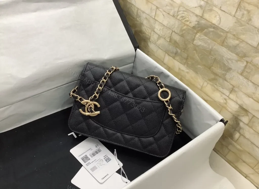 View 9 of Chanel-Inspired Quilted Small Flap Bag with Gold Chain