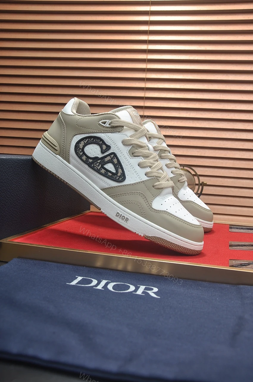 View 3 of Dior B57 low-top sneakers in beige and white smooth calfskin