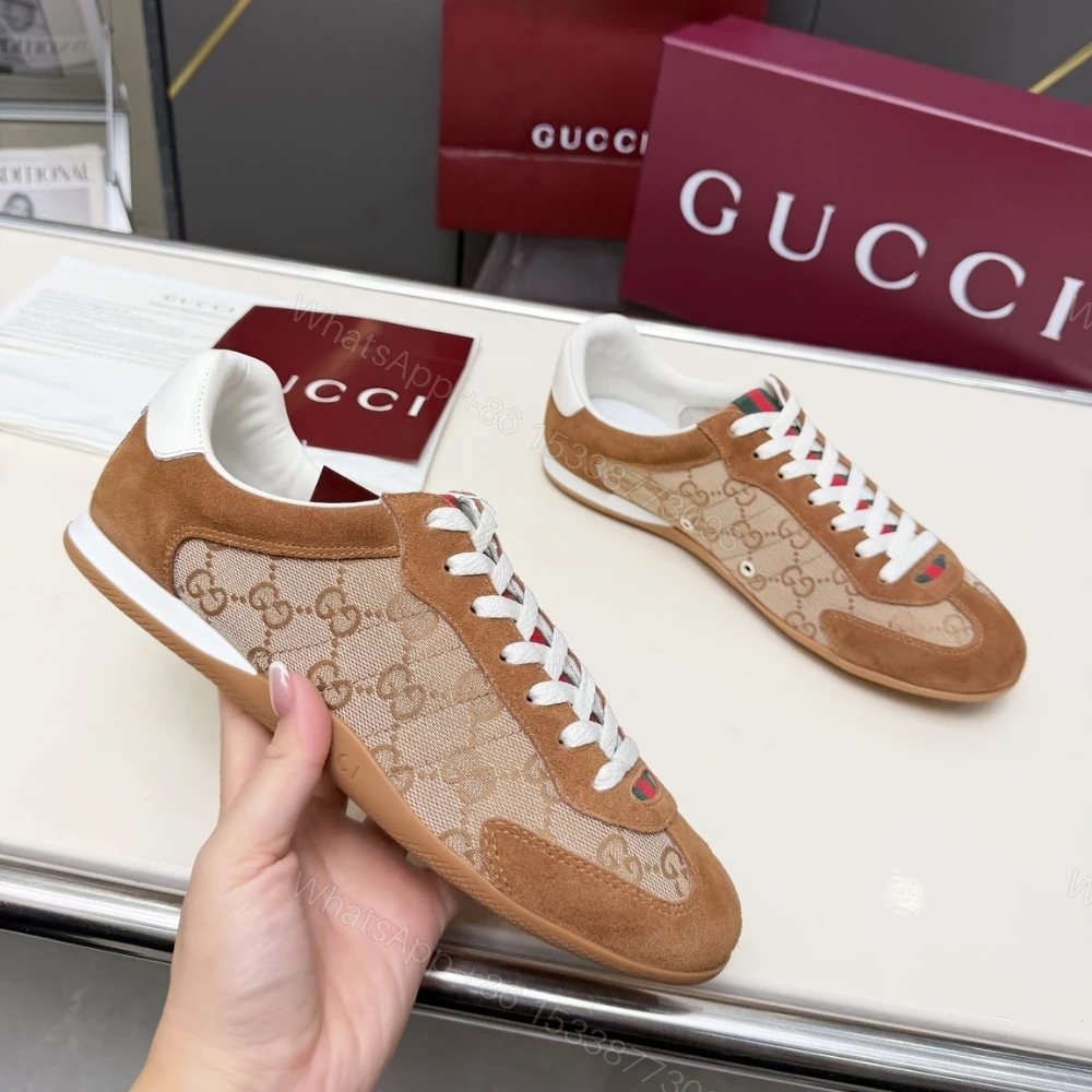 View 3 of Gucci Men Shift Trainers Beige And Dark Brown