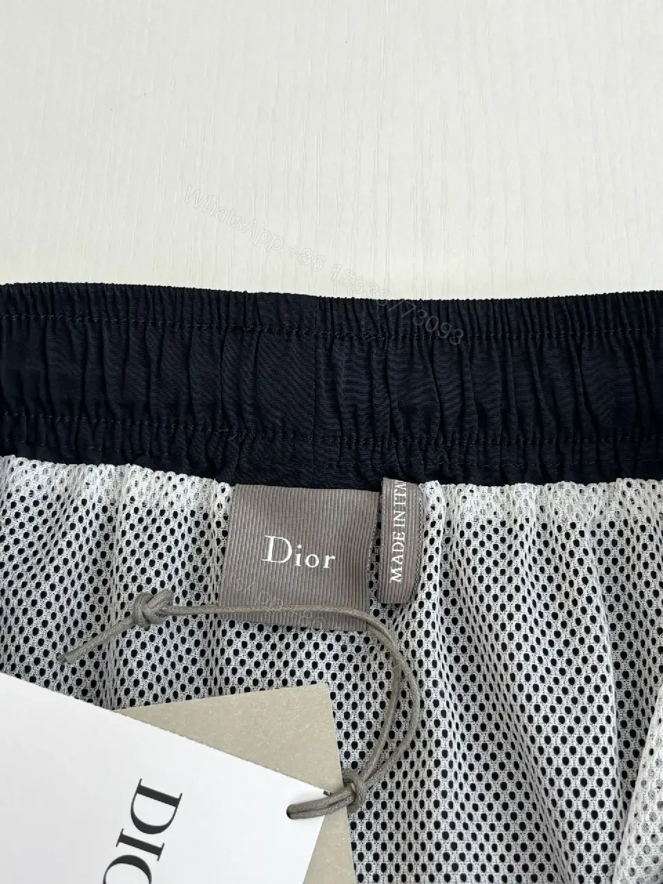View 13 of Navy Nylon Drawstring Swim Shorts with Dior Logo