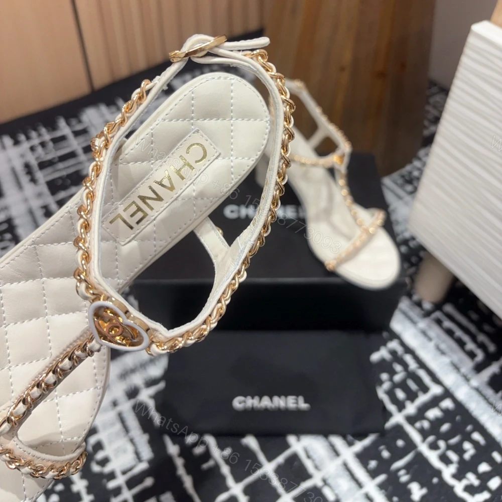 View 5 of 高仿Chanel*25C系列G46109C小羊皮高踭涼鞋白色8.8CM免檢版