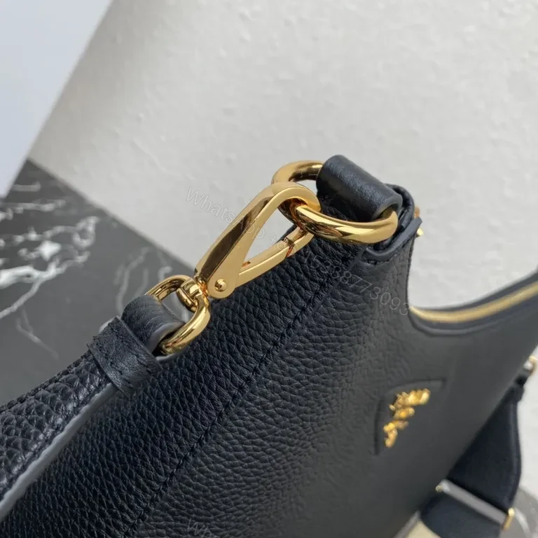 View 3 of Black Pebbled Leather Prada-Inspired Crossbody: Compact Luxury