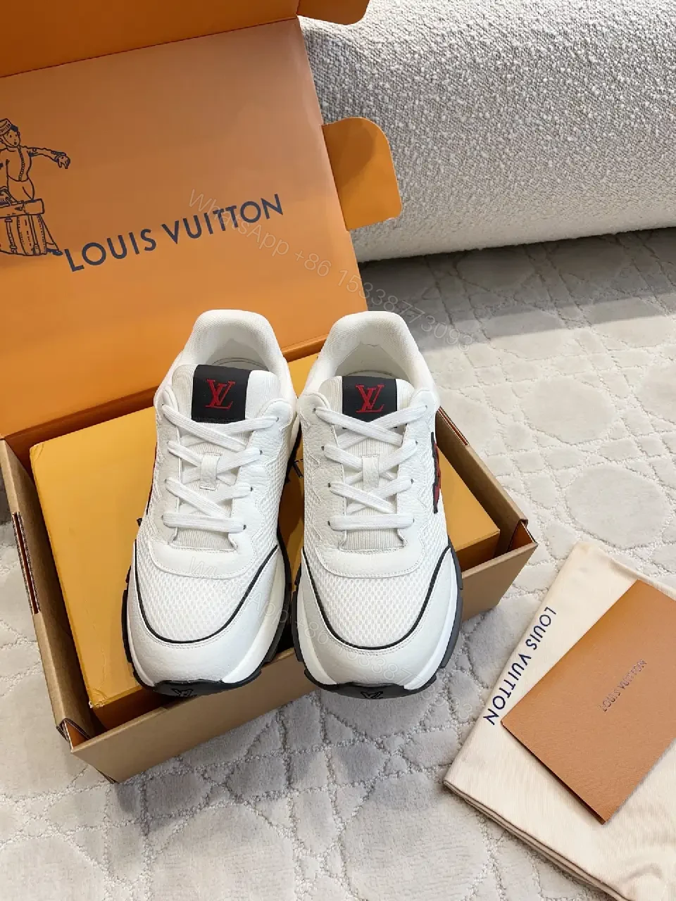 View 8 of White Leather Sneaker with Red LV Logo, Modern/Chunky Style, Comfort Feature, Louis Vuitton Sneaker