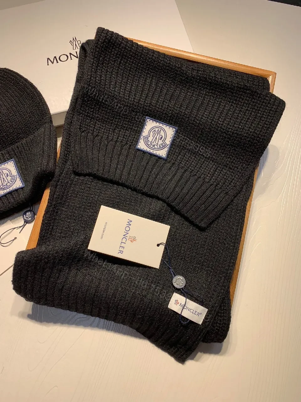 View 6 of Cozy Black Knit Beanie & Scarf Set — Warm, Luxurious Twist
