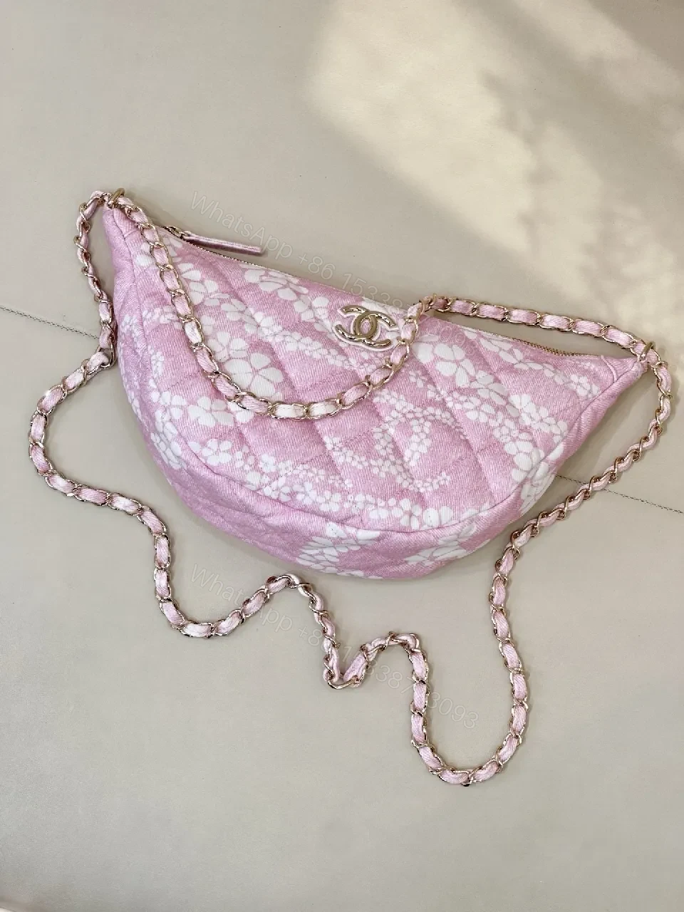 View 3 of Pastel Pink Quilted Shoulder Bag with Chain