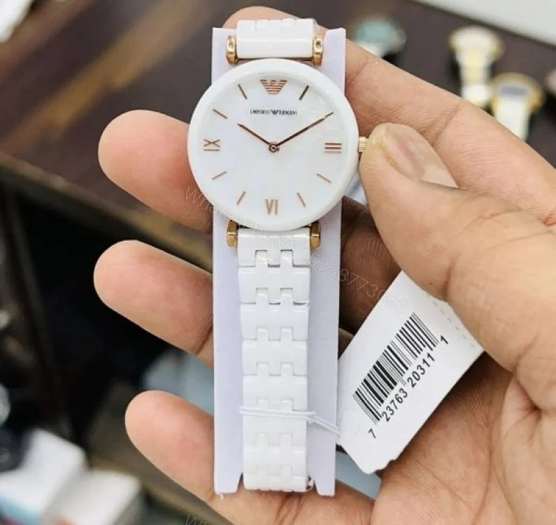 View 3 of First Copy Emporio Armani White Ceramic White Dial Women’s Analog Watch