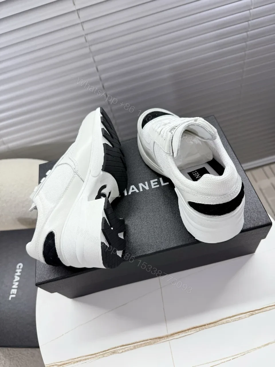 View 9 of White Leather Sneakers with Black Toe Cap – Luxury Casual Comfort