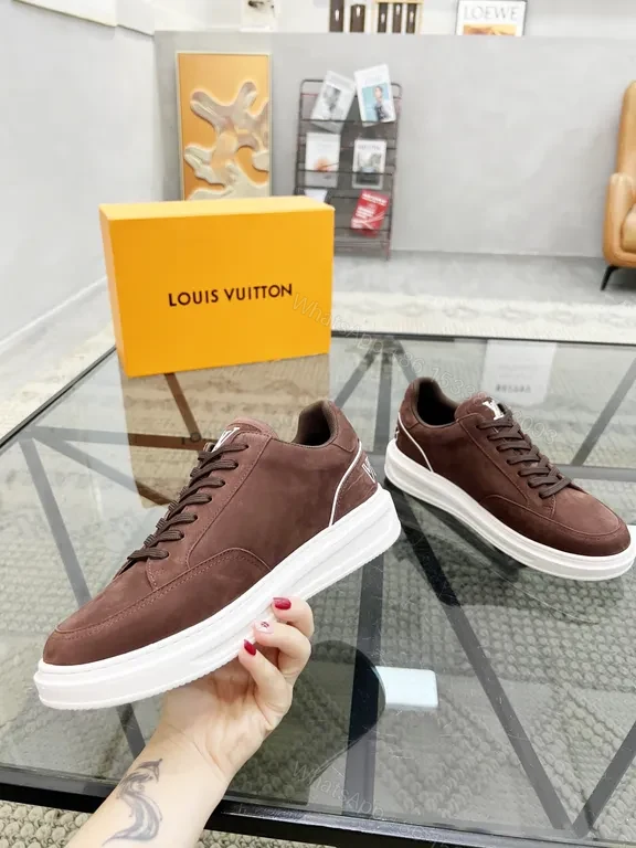 View 6 of Rich Leather LV Emblem Low-Top Sneakers - Suede, White Sole