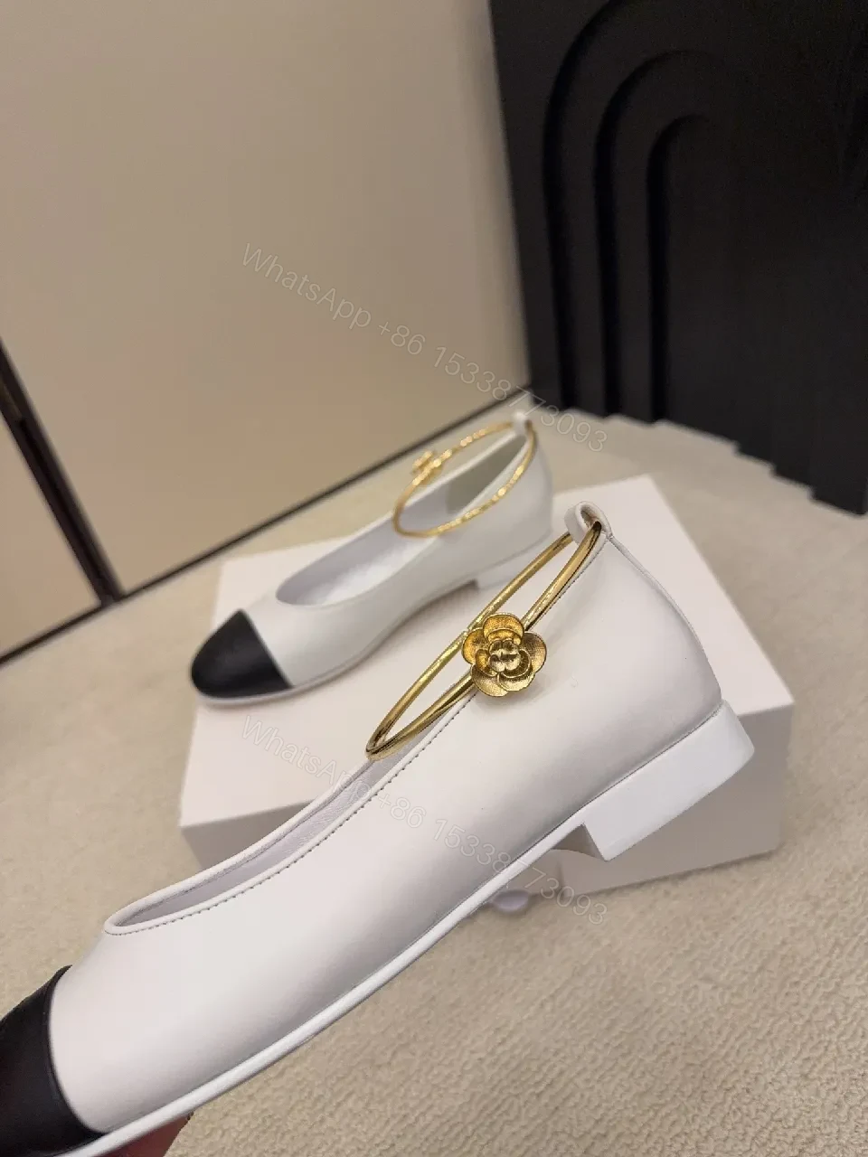 View 6 of Two-Tone Quilted Slingback with Gold Ring Strap Shoes