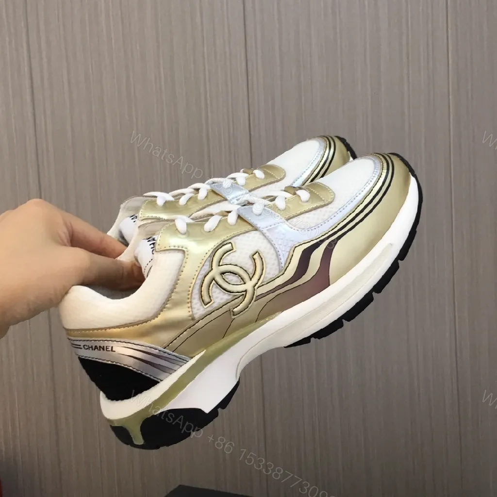 View 2 of Gold-Tone Luxe Sneaker: Textured Mesh, Everyday Glam