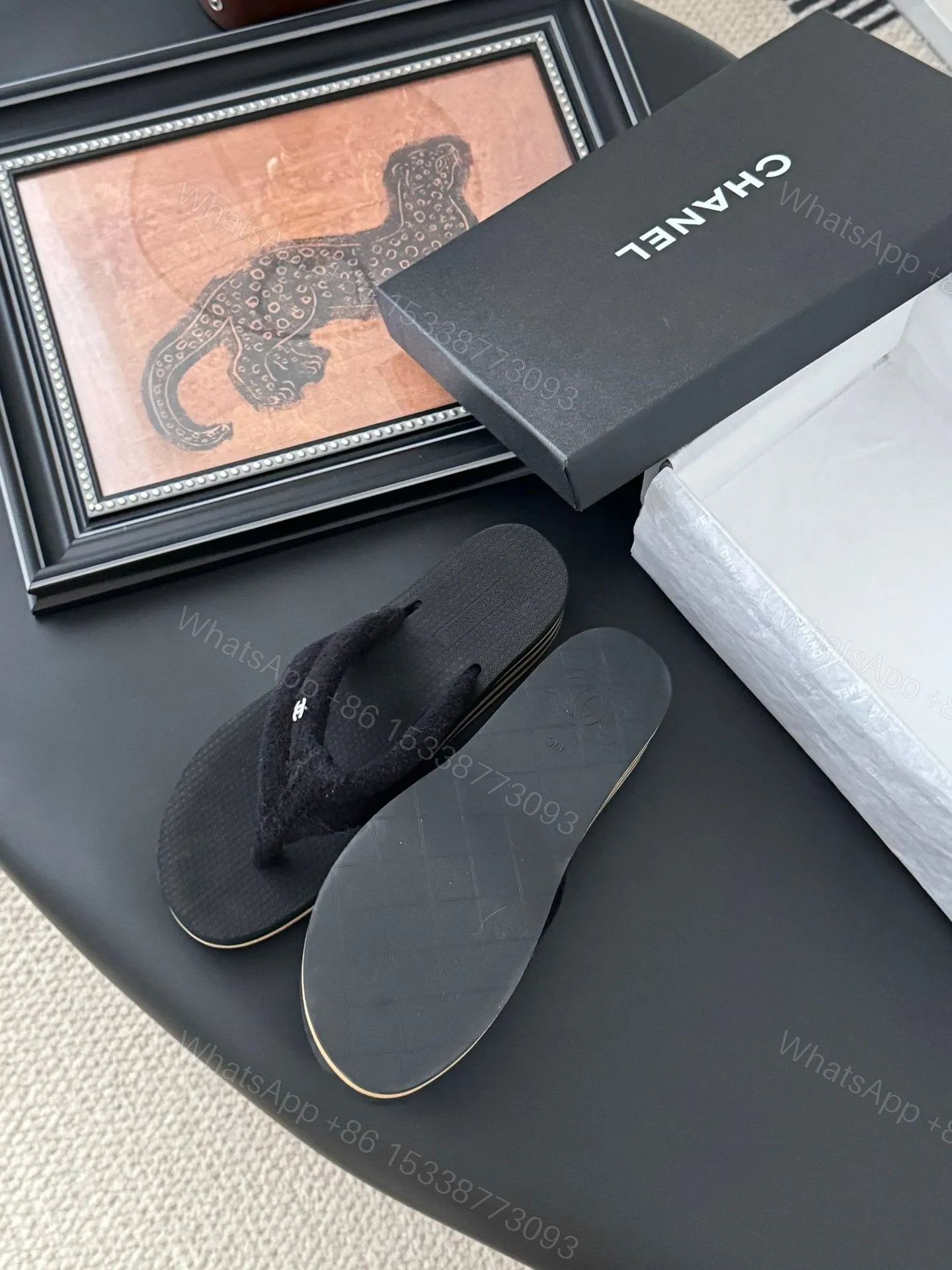 View 5 of Chanel Women Black Fabric Strap Flip Flop Sandals