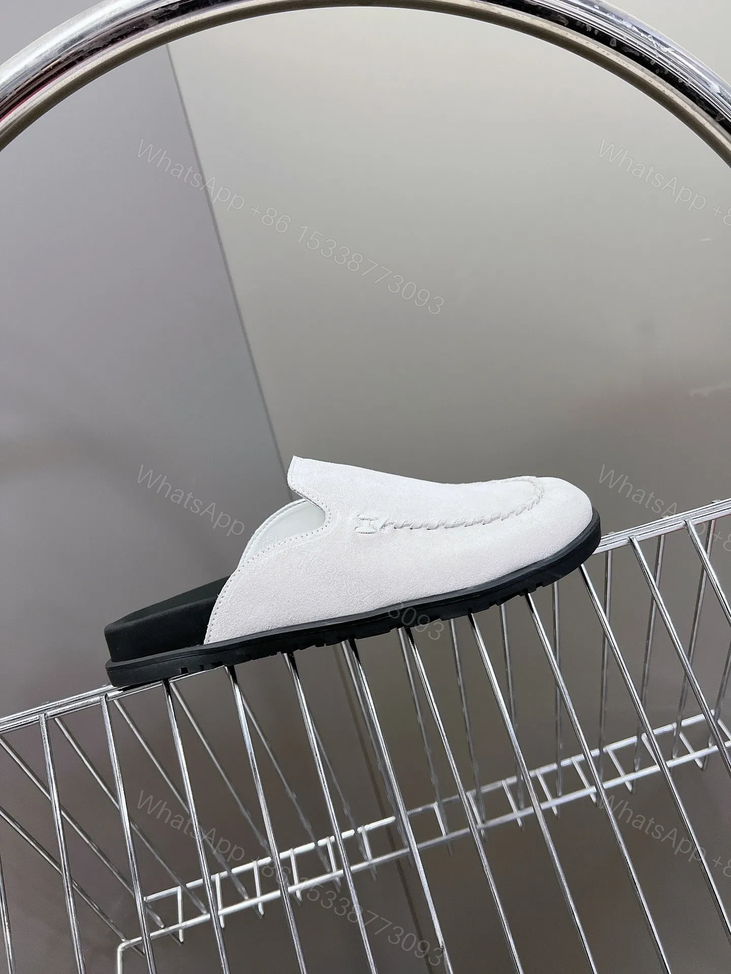 View 2 of Hermes Women White Suede Leather Slippers