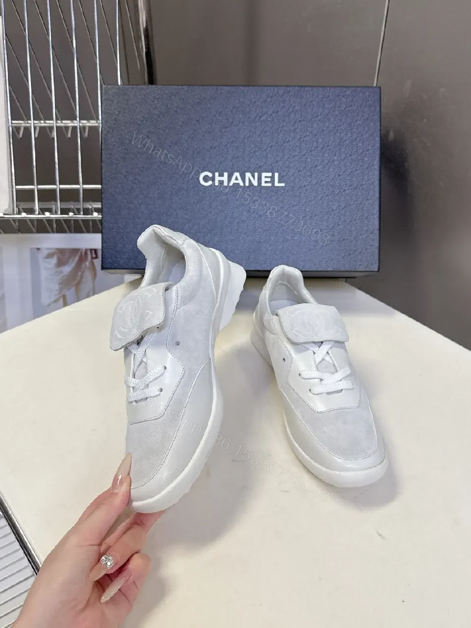View 6 of White Premium Trainers: Minimalist Leather-Suede, Velcro Closure Sneaker