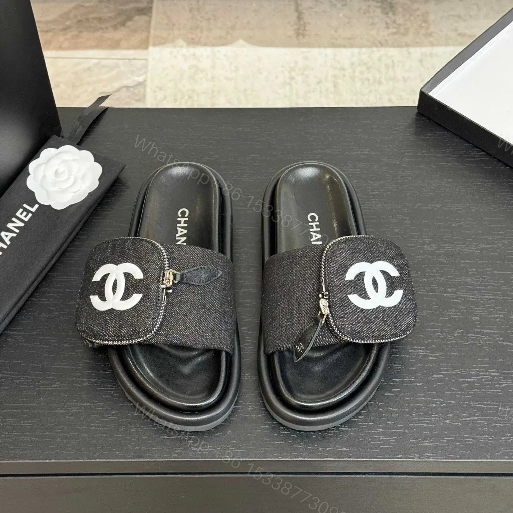 View 9 of Denim-Texture Slide Sandals: Subtle Luxe Comfort