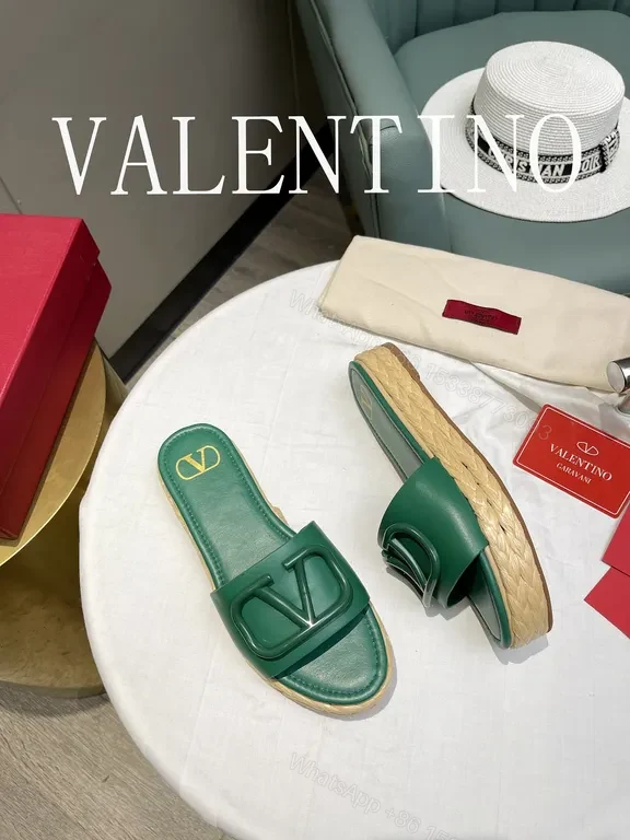 View 8 of Valentino Garavani Green Leather Slides with V Buckle
