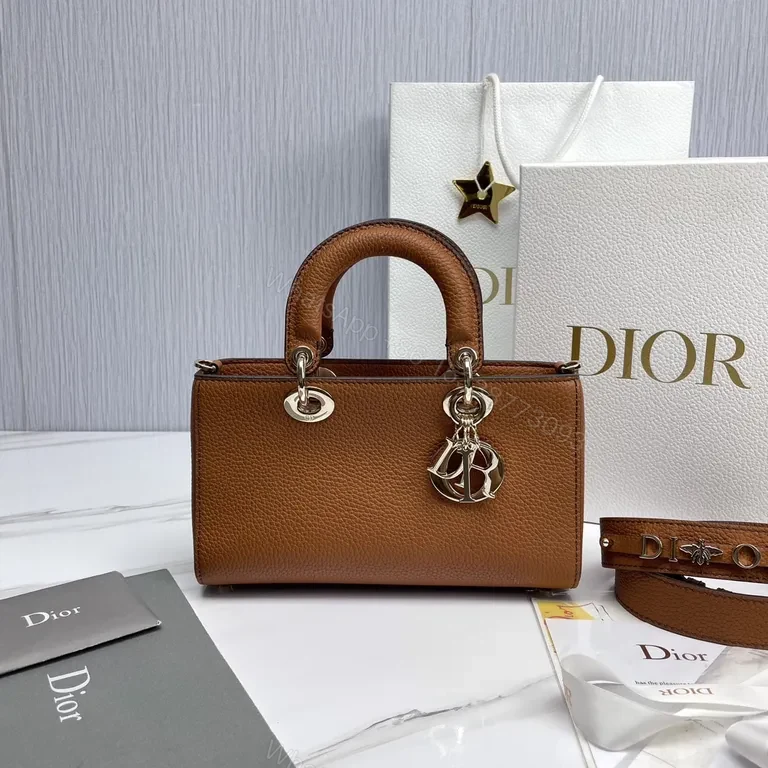 View 3 of Caramel Leather Satchel: Dior-Inspired, Convertible, Gold Charm