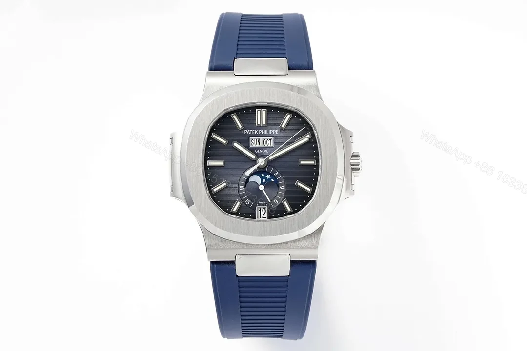 Patek Philippe Blue Nautilus Rubber Strap Watch — view 1