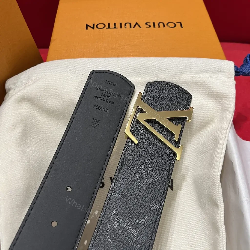 View 3 of Black Leather Belt Classic Luxury with Gold LV Buckle