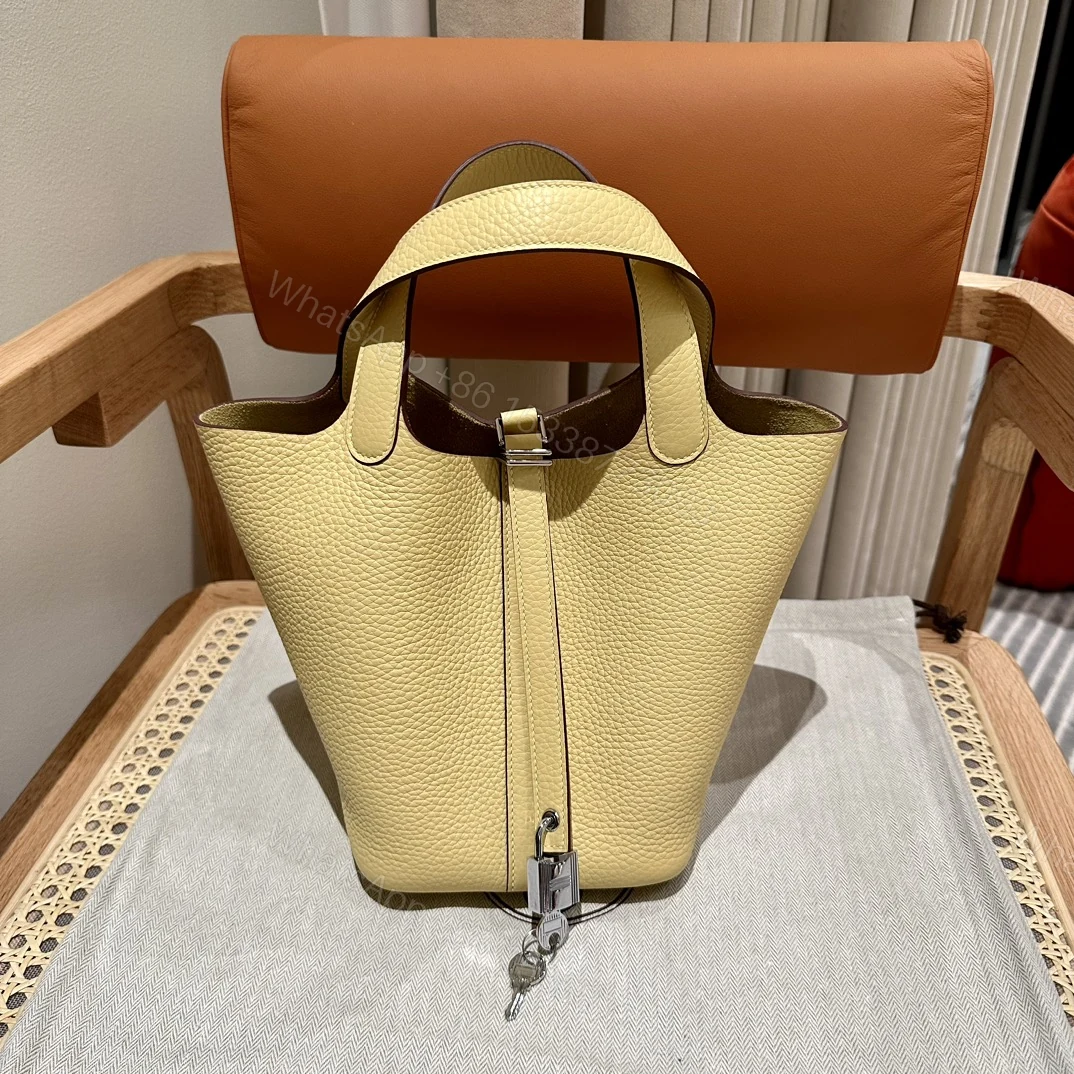 Hermes A貨 女款 Picotin Lock 手提包 淡黃色水桶包 清新時尚風 — view 1
