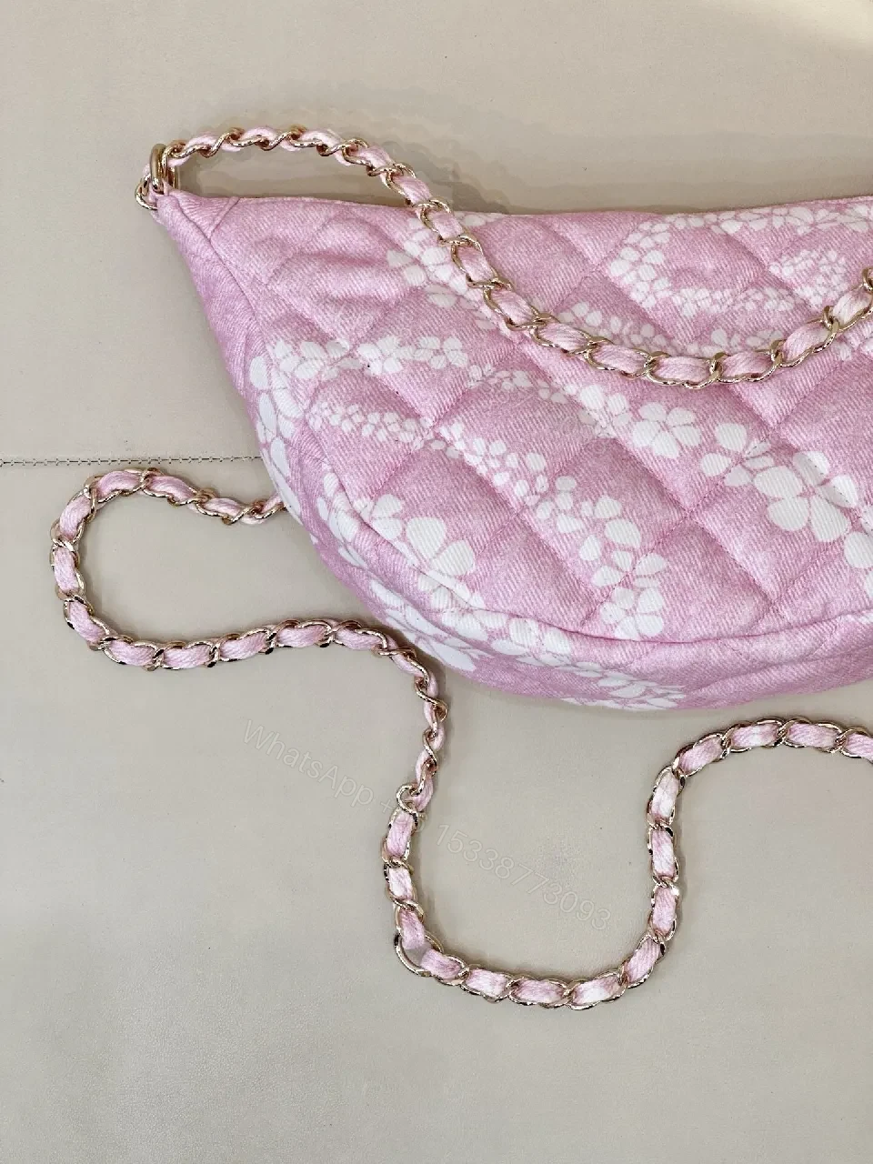 View 2 of Pastel Pink Quilted Shoulder Bag with Chain
