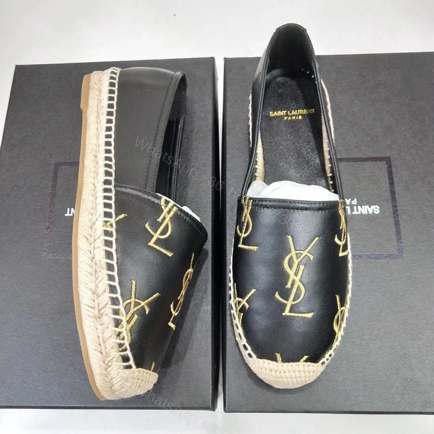 View 2 of 高仿YSL/聖羅蘭*4848920小羊皮漁夫鞋刺繡LOGO黑色免檢版