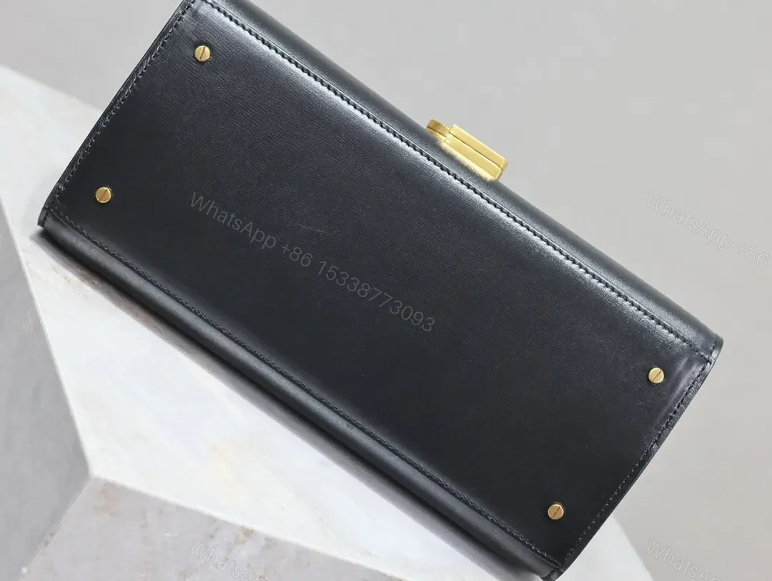 View 3 of YSL CASSANDRA TOP HANDLE BAG MEDIUM BLACK SMOOTH LAMBSKIN GOLD HARDWARE