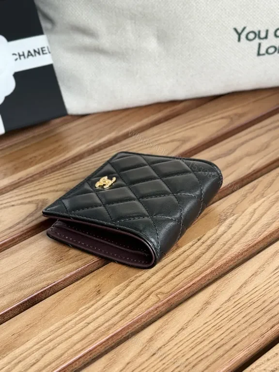 View 8 of Black Quilted Leather Wallet | Luxe Bi-Fold, Slim Gold Hardware