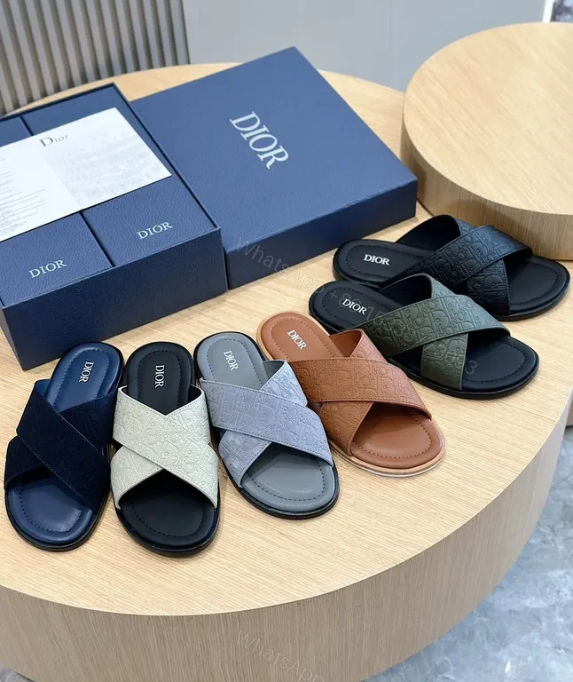 View 9 of Chic Leather Slide Sandals with Monogram Texture