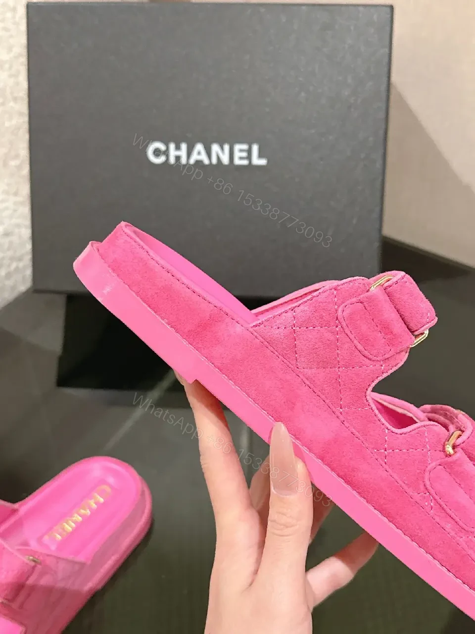 View 8 of Pink Luxe Slides with Dual Straps and Cushioned Comfort