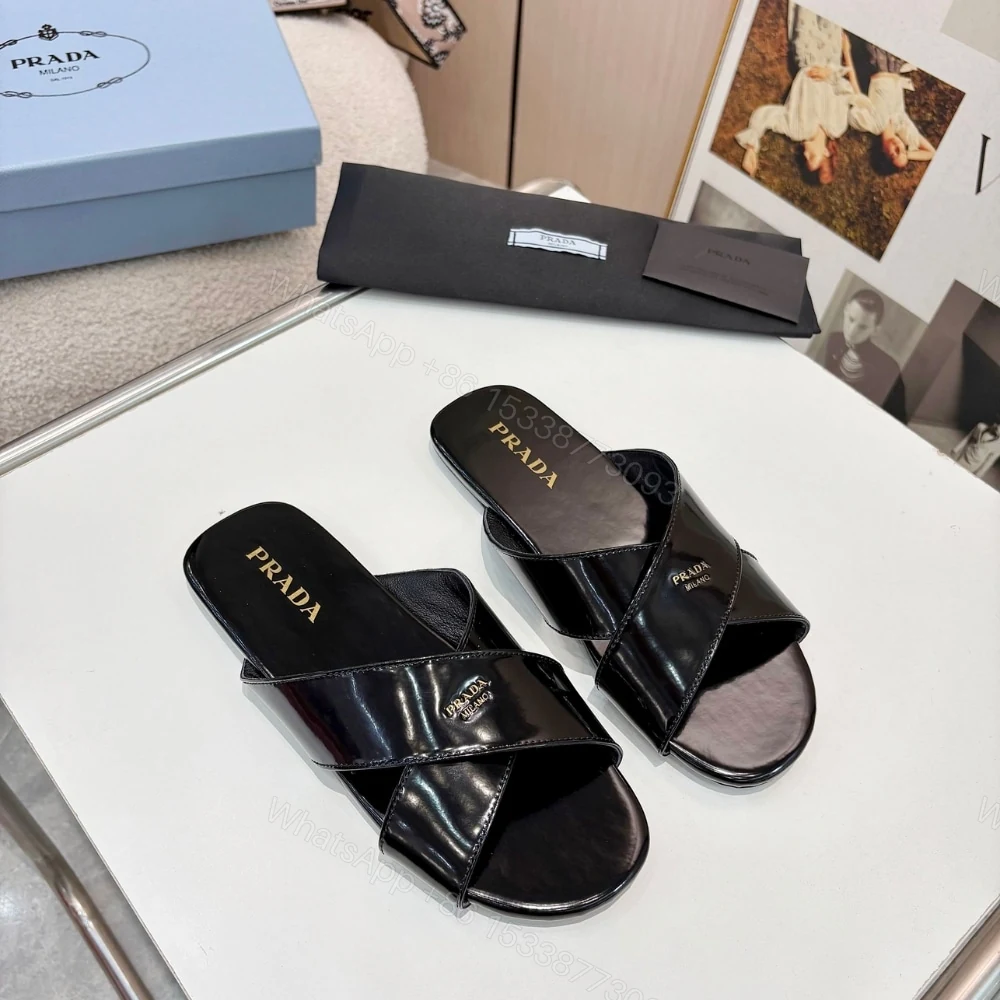 View 4 of PRADA BRUSHED LEATHER SLIDES BLACK 1XX768 055 F0002 F 005