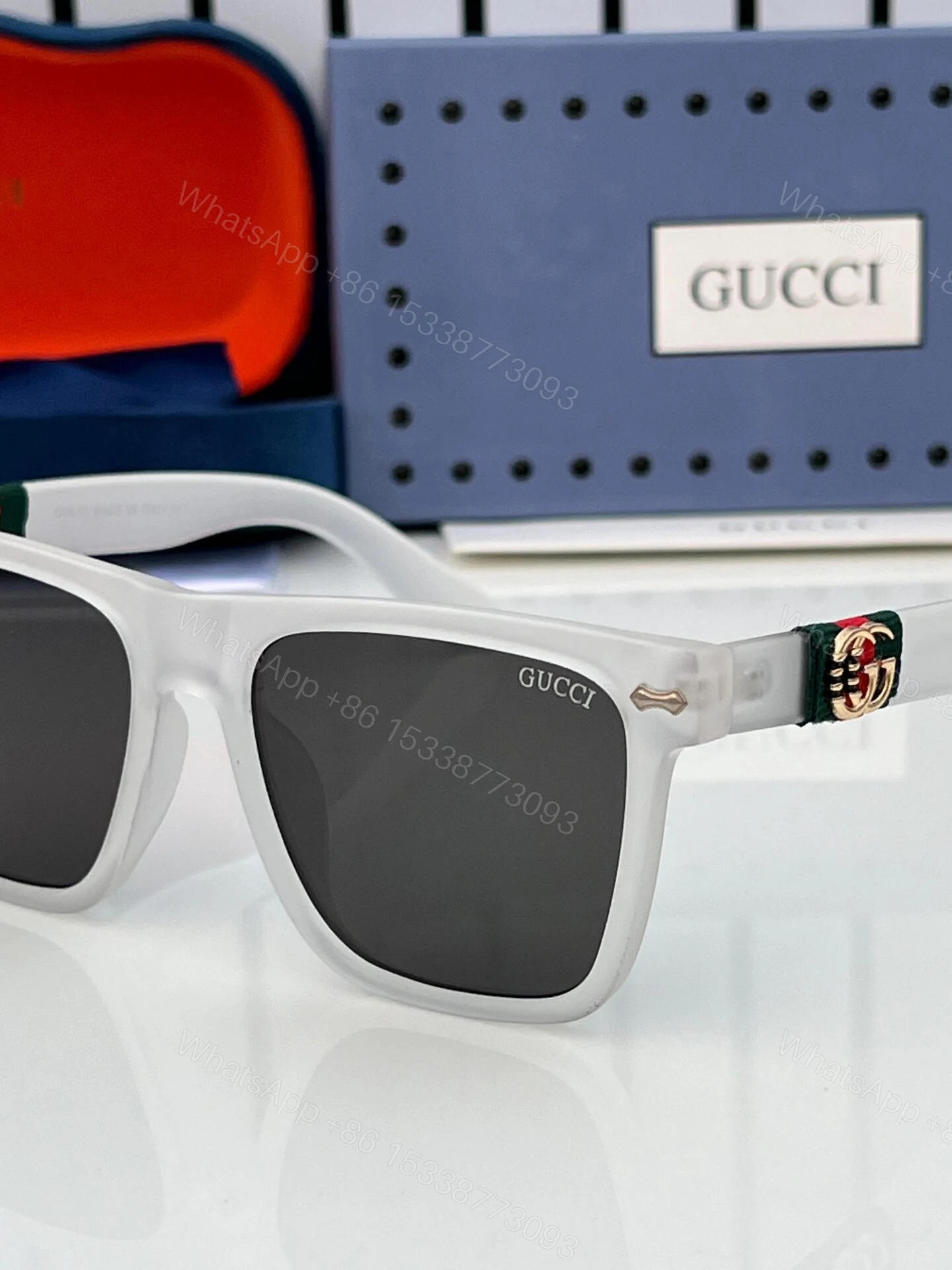 View 2 of Gucci Inspired Square Sunglasses Black-White