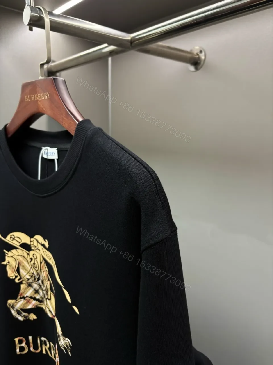 View 6 of Black Cotton Crewneck Sweatshirt with Metallic Crest Print, Modern Heritage, All‐Day Comfort