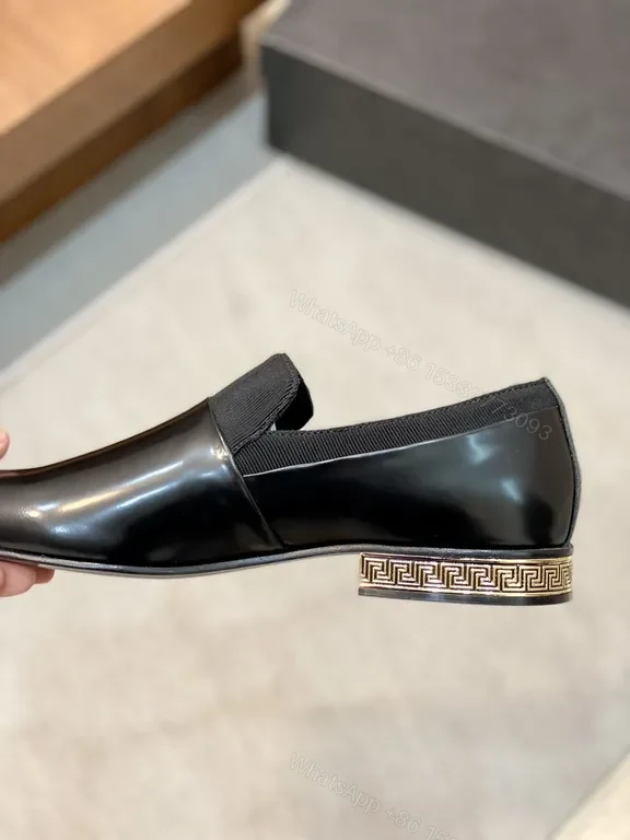 View 8 of Black Patent Loafers + Greek Key Heel + Luxury Everyday Shoes