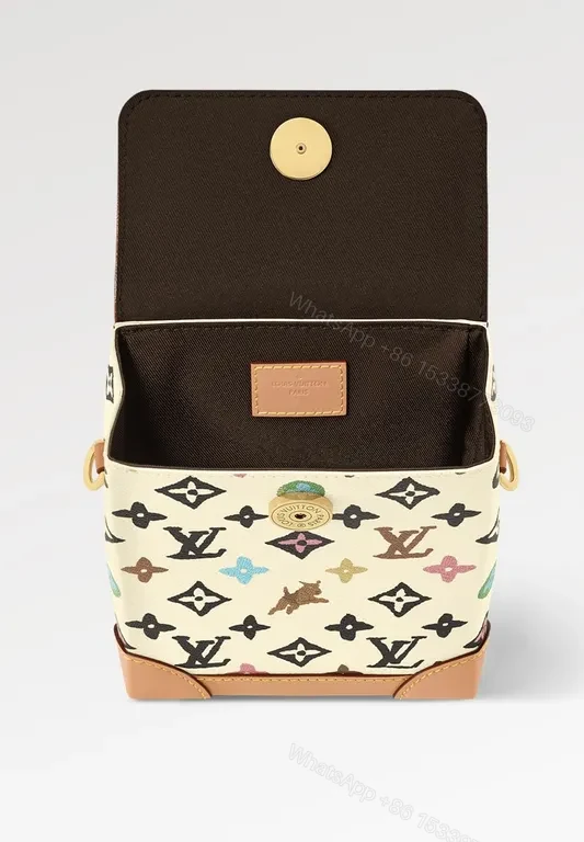 View 4 of Multicolor LV-Style Mini Bag: Hand-Stitched Leather Details