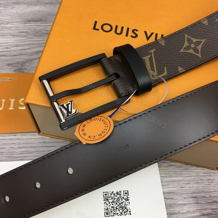 View 7 of Bold LV Monogram Belt: Italian Leather, Luxury Style, Durable Buckle