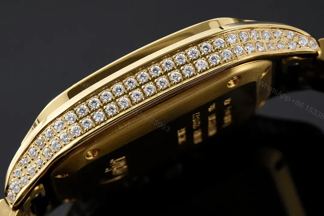 View 4 of JF Factory Cartier Santos de Cartier Women’s Watch – Stainless Steel and Gold with White Dial, Blue Hands, and Brown Leather Strap