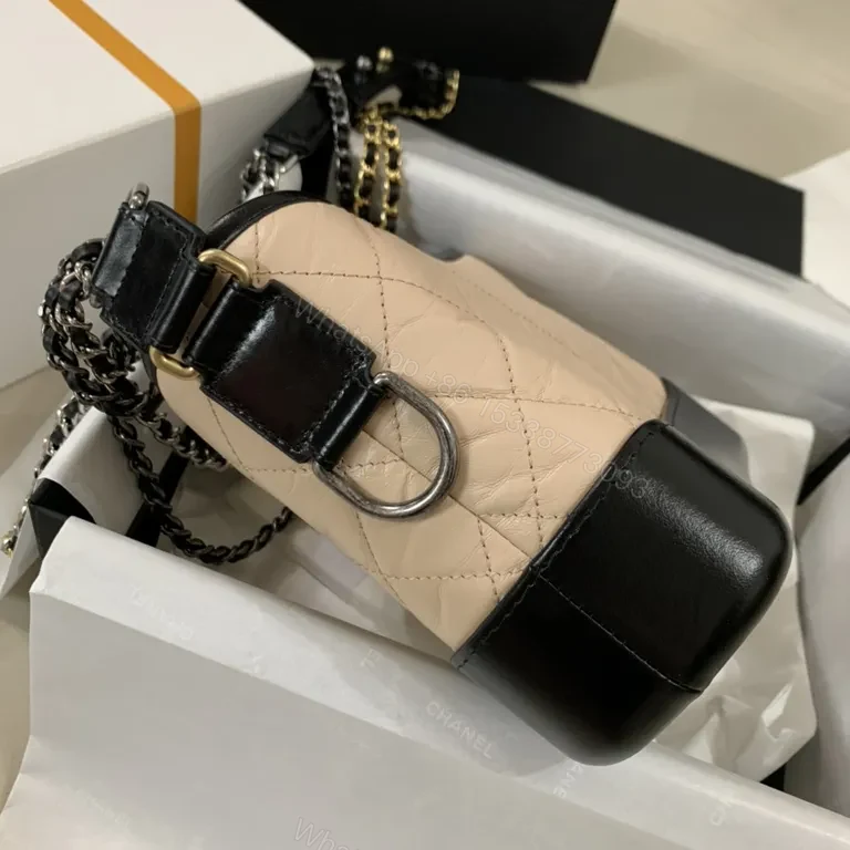 View 9 of Chanel-Inspired Quilted Mini Bag: Nude & Black, Chain Charm