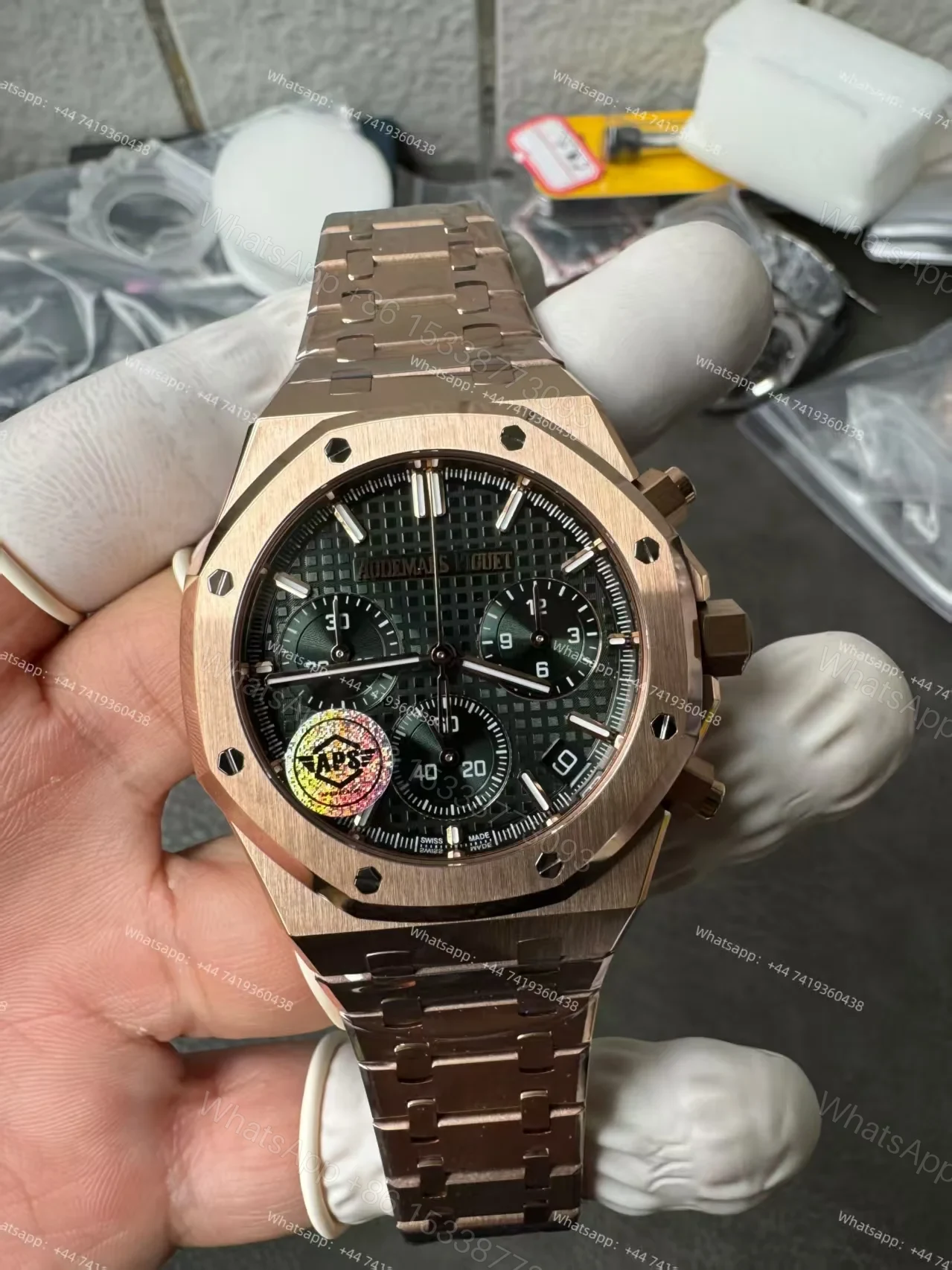 View 2 of Audemars Piguet Super Clone Royal Oak Rose Gold Green Dial 26240 Chronograph 41mm Cal.4401