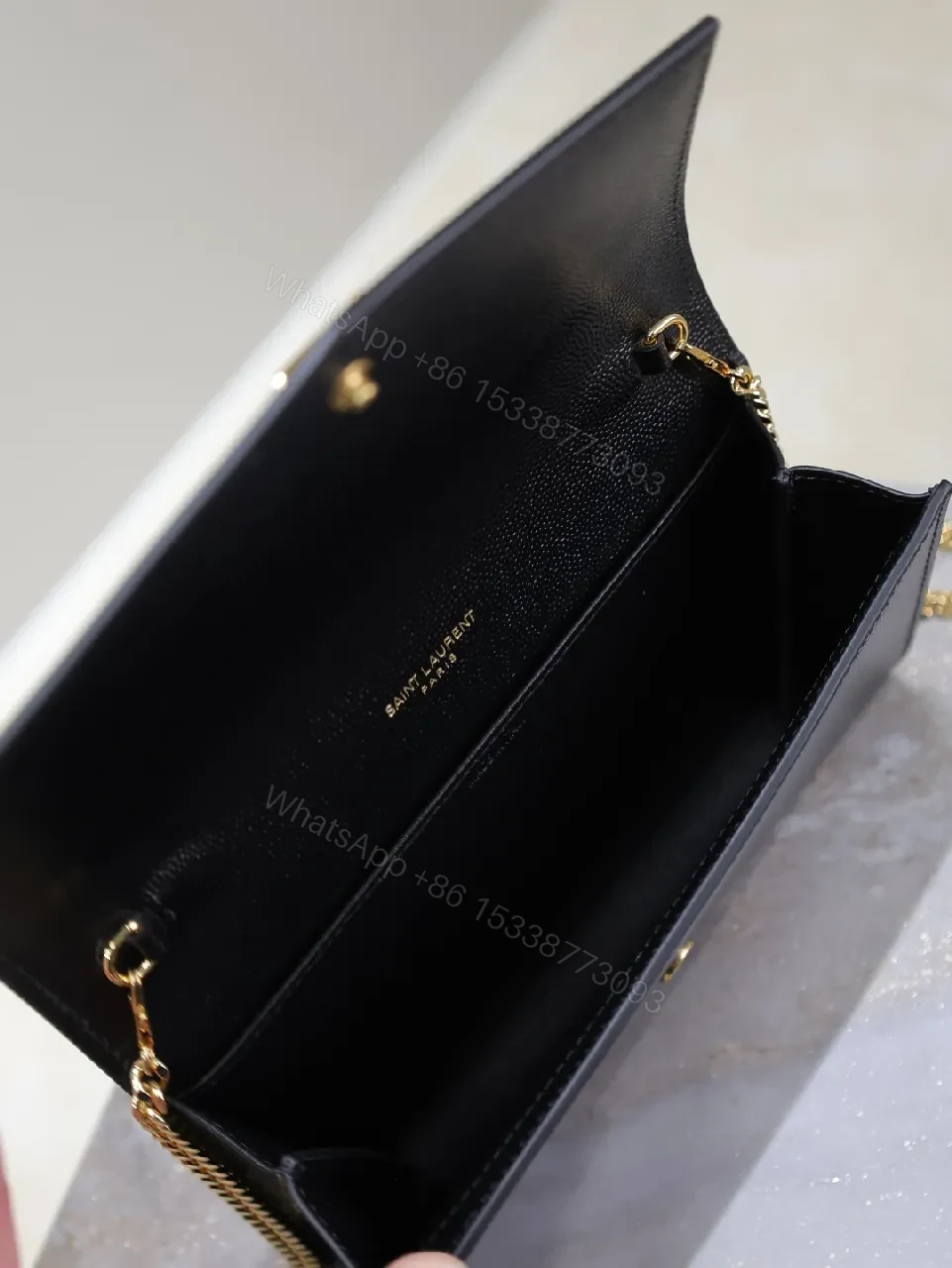 View 5 of Chic Black Leather Wallet Clutch with Gold Hardware