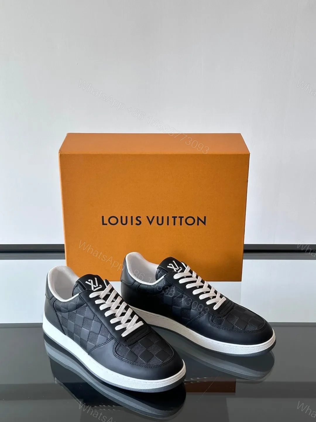 View 5 of LV Men Black Leather Checkerboard Sneakers