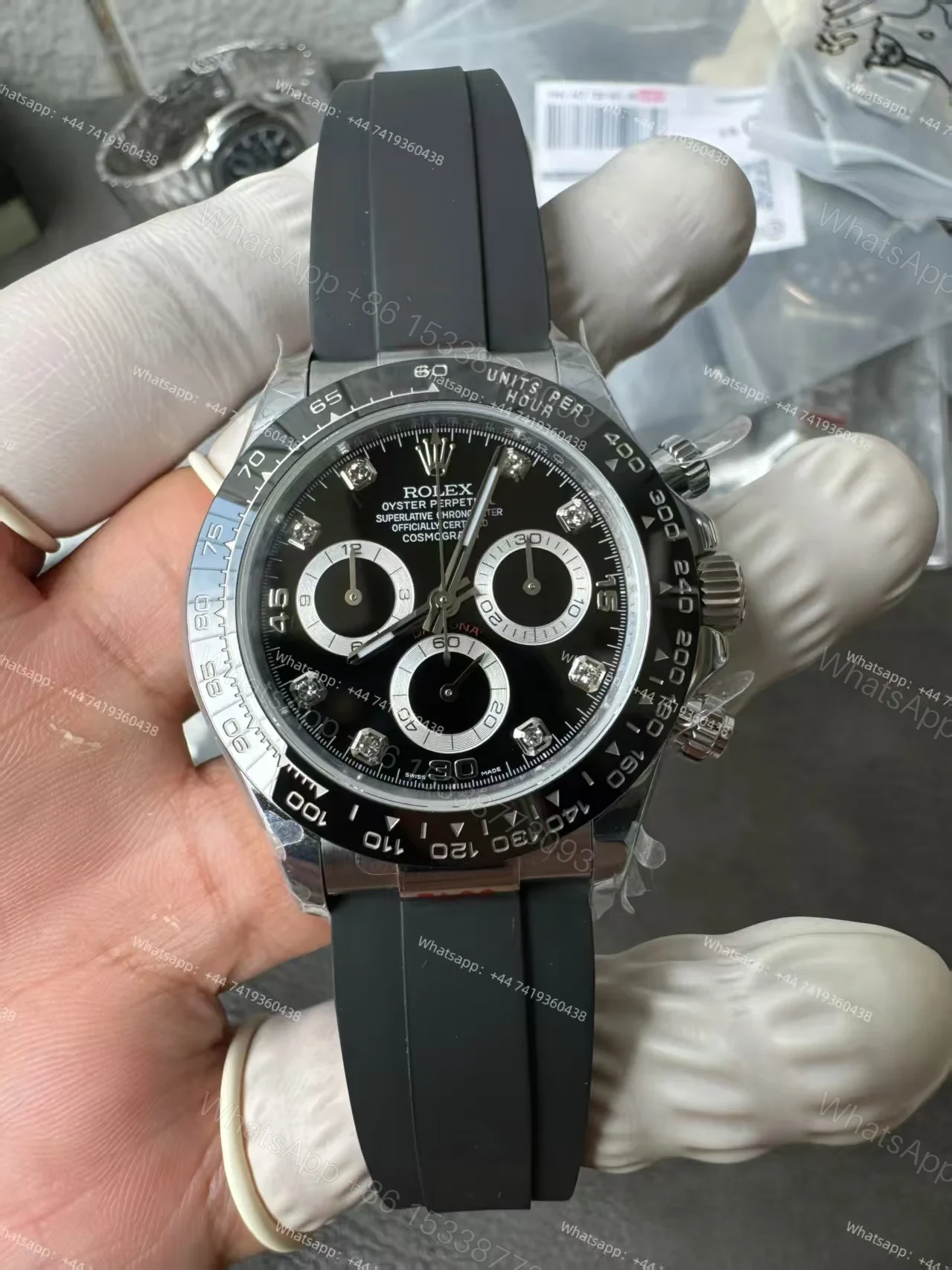 View 5 of Rolex Daytona Replica Watch – M116519LN-0025 Black Diamond Dial 1:1 Super Clone 4130