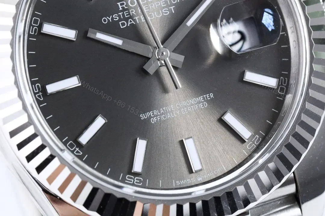 View 5 of Rolex Datejust 41 Stainless Steel Fluted Jubilee Dark Rhodium Grey Dial 126334-0014